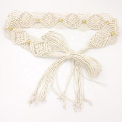 China Factory Outlet Women Bohemian Woven Belt Tassel Decorative Belts Wax Wax Bead Rope Bead Wooden Dress Skirt Braided Belts for sale