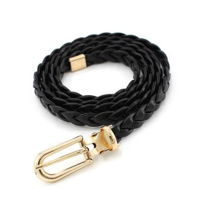 China Wholesale Fashion PU Woven Thin Belts For Ladies Leather Belt Small Pin Buckle Belts for sale