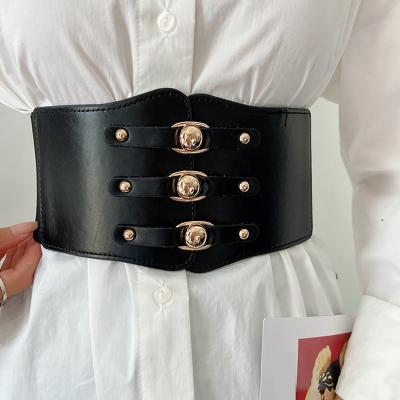 China High Quality Elastic PU Elastic Super Wide Waist Belts For Women PU Ladies Leather Belts For Dress for sale