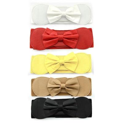 China Fabric Fashion Elastic Belts For Ladies Elastic Bowknot PU Adjustable Snap Wide Waistbands For Women for sale