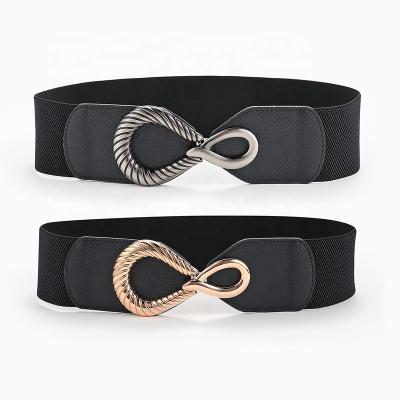 China Elastic Fabric Europe And America Fashion Ladies Elastic 2.3inch Wide Belt Vintage Leather Dress Belt for sale