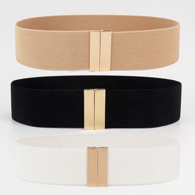 China Factory Cloth Belts 5cm Ladies Gold Ribbon Metal Sequin Women Wide Custom Elastic Square Cloth Elastic Waistband for sale