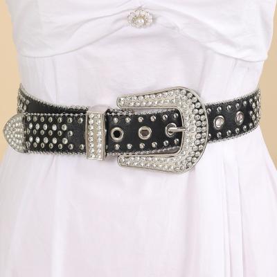 China ALLOY new designer luxury crystal rhinestone belts men women unisex western cowgirl bb Simon 1-1.5 inch width belts for sale