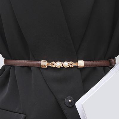 China PU Factory Fashion Vintage Alloy Pearl Buckle Belts For Women Slim Adjustable Belt For Dresses Belts for sale