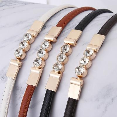 China PU Women's Belt Alloy Diamonds Buckle PU Leather Slim Skinny Belt Adjustable Belt For Dress for sale