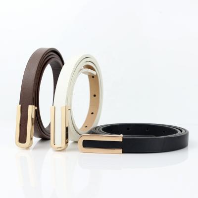 China Luxury Designer U Buckle Belts Slim Vintage PU Leather Waistband Belts For Women Dress for sale