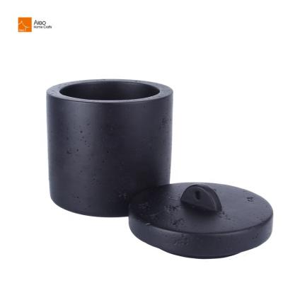 China Fashion / Condition Customized Gray White Concrete Cylinder 8oz 10oz 12oz Black Candle Holder Jar With Cement Lid For Candle Making With Lid for sale