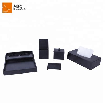 China 2018 Viable Newest Black Jet Split Style Hotel Bath Set Polystone Hotel Bathroom Set Tissue Box Amenity Tray for sale