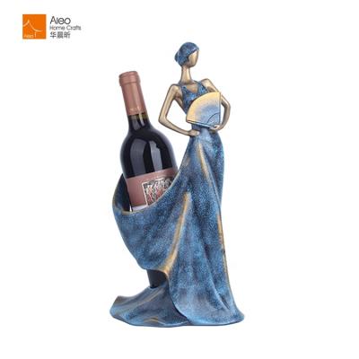 China Lady Design Metal Finishing Viable Blue Kitchen Decoration Red WineBottle Rack Holder for sale