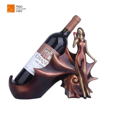 China Lady With Cup Metal Table Stand Wine Bottle Rack Finished Home Viable Display For Bathroom Or Tablewaer Wholesale for sale