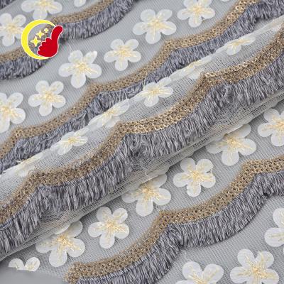 China Fashionable mesh fancy wedding 3d flower embroidery fabric high quality custom lace workable for lady dress for sale