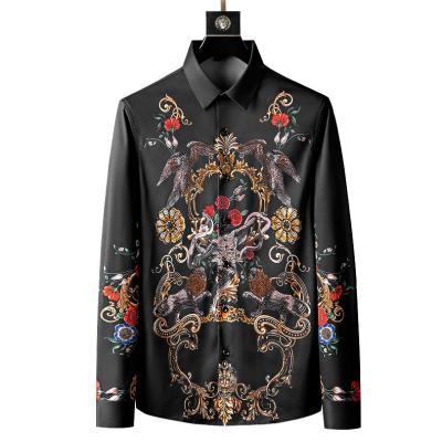 China Custom Anti-pilling Logo Embroidery Knitted Men's Shirt Long Sleeve With Digital Printing Fashionable Shirt for sale