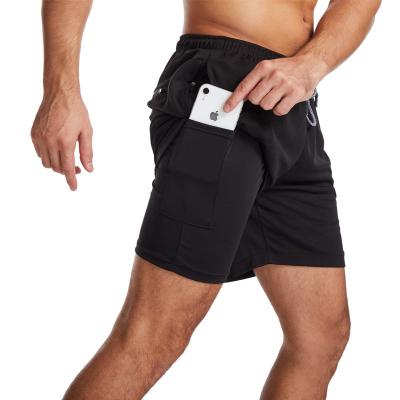 China Wholesale Gym Quick Dry Fitness Men Anti-wrinkle Sports Jogging Shorts With Pocket New Double Layer Zipper Shorts for sale