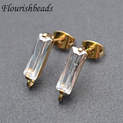 China Color Can Remain Long Time Custom Jewelry CZ Pave Geometric Rectangle Stud Earrings Gold Plated for sale