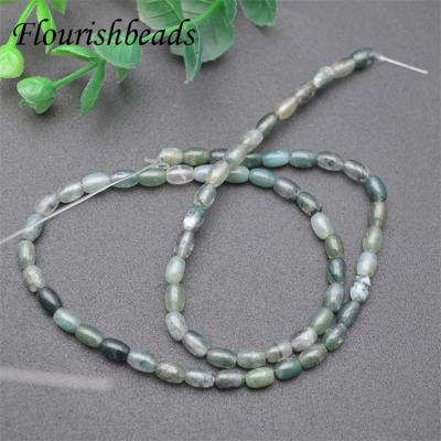 China Gemstone Beads Wholesale Natural Gemstone Rice Form Moss Agate Stone Loose Beads For Jewelry Making for sale