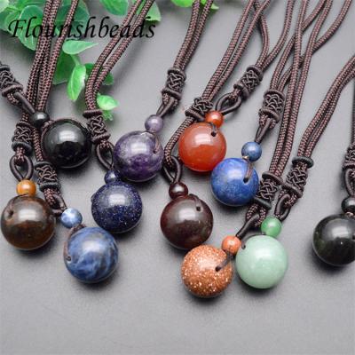 China Gemstone Beads Natural Amethyst Tiger Eye Onyx Carnelian Stone Aventurine Green Gemstone Beads Round Ball Pendant Necklace for sale