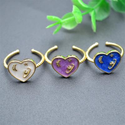 China Color Can Dwell Long Time Fashionable Design Gold Plated Enamel Heart Moon Star Earth Anillo Ring for sale