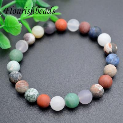 China Gemstone Beads Natural Matte Mix Stone Round Gemstone Beads Stretch Bracelet Wholesale for sale