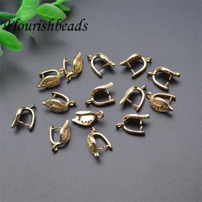 China Color can remain long time jewelry accessories gold plated CZ pave leaf shape melon seed clasp for necklace for sale