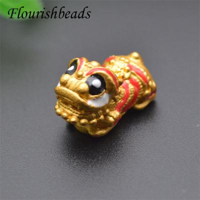 China Color Can Remain Long Time Chinese Style Gold Plated Enamel Dancing Lion Spacer Beads For Bracelet for sale