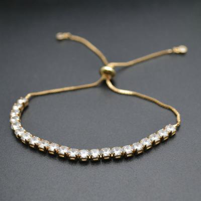 China Traditional Length Adjustable Clear CZ Paved Real Gold Plating Bracelet Chains Fashion Jewelry for sale