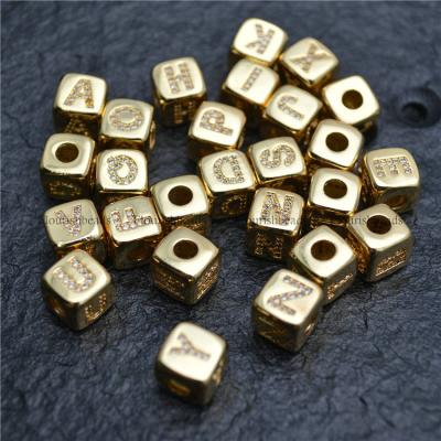 China 4mm Big Hole CZ Paved Cubic Shape Capital Letter Words Metal Spacer Beads Loose Gold / Silver Plated Color Jewelry Findings Coin Shape for sale