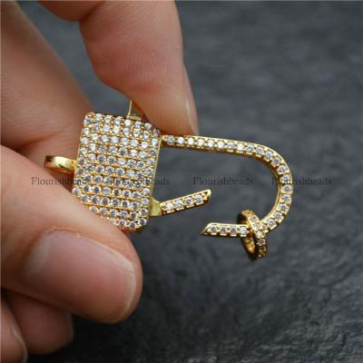 China 15x35mm Large Unusual Lock Shape Necklace Clasp Zircon Beads Pave Jewelry Making Accessories Lobster for sale