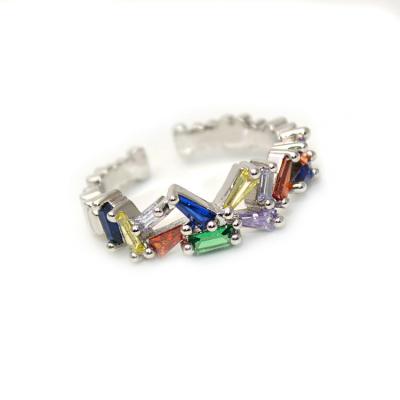 China Newcomer Romantic Iridescent Metal CZ Trapezoid Beads Metal Rings Size Adjustable Party Jewelry Gift for sale