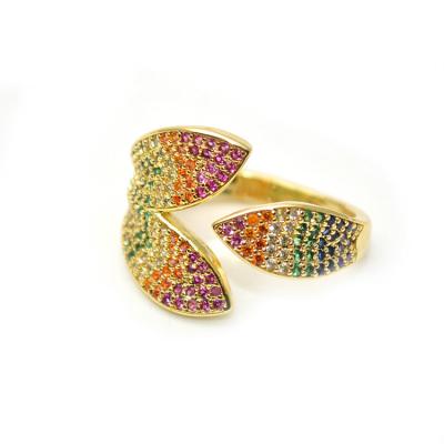 China TRENDY Tourmaline Color Zircon Beads Flower Leaf Metal Band Paved Rings Shape Jewelry for sale