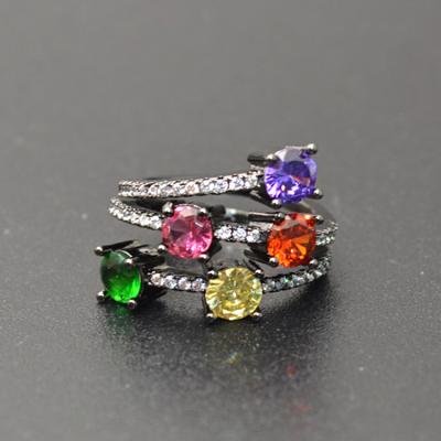 China FASHIONABLE Multi Rows Imitate Ruby Emerald Pearl Color Diamond Cut Zircon CZ Metal Band Rings Shape Wedding Jewelry for sale