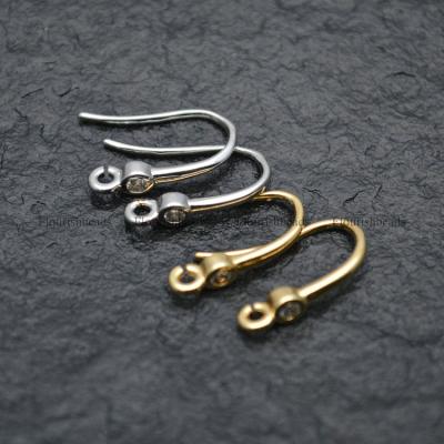 China Real gold plating antifading fish wire earring hooks with CZ beads on side adjustment dangle earrings making curved square for sale