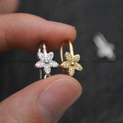 China CZ Beads Flower Charm Paved Fish Wire Earring Hooks With Loop Adjustment Dangle Earrings Making Curved Square for sale