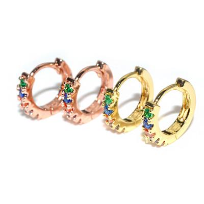 China Fashion Rainbow Color Multi CZ Zircon Paved Round Circle Cuff Earrings Shape Party Jewelry for sale