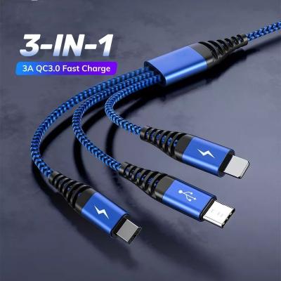 China Mobile Phone One-Three Swing Nylon High Braided Micro USB C USB Charging Cable For Lightning Data Cable for sale