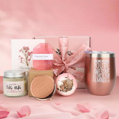 China Presentation Gift Set Hot Selling Luxury Get Well Soon Gift Set With Ribbon Bath Bomb Soap Tumbler  Card Valentine's Women Gift Sets for sale