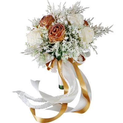 China Wedding Bridal Bouquet High Quality Fake Multicolor Rose Flower For Bride Holding Flowers Wedding Decoration for sale