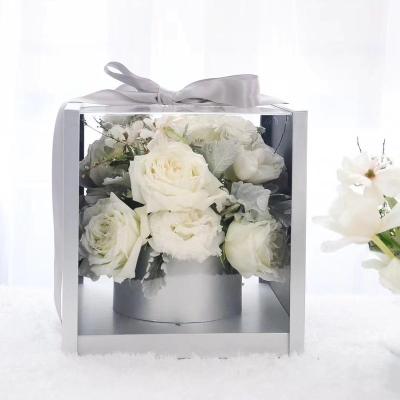 China Other Metal Feeling Flower Luxury Square Gift Box With Acrylic Lid Wholesale for sale