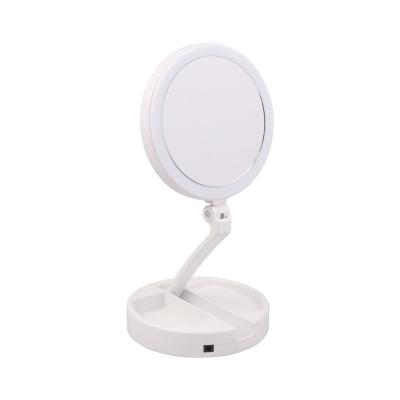 China Hot Selling Portable Led Lighted Makeup Vanity Pocket Rechargeable Hand Magnifying Mirror For Outdoor Travel for sale