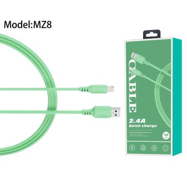 China Fast IOS 2.4A USB Data Cable High Quality Dual Color Output Strip Material Injection Molding Charging Cable for sale