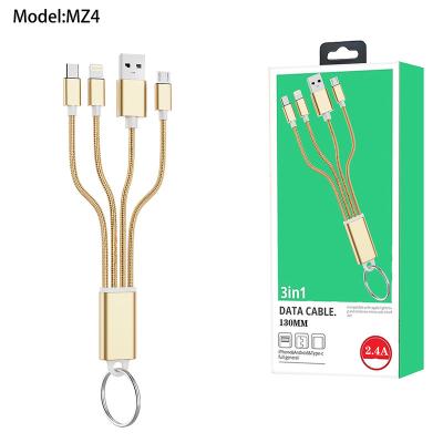 China New Speed ​​Mobile Phone Cable 3In1 Date Usb Fast Charging Portable Multi-Key Chain Cable for sale