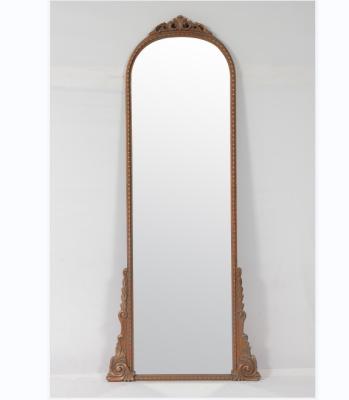 China Vintage Modern Floor Mirror Gold Full Length Dressing Mirror With Metal Vanity Mirror Lean Against Wall for sale