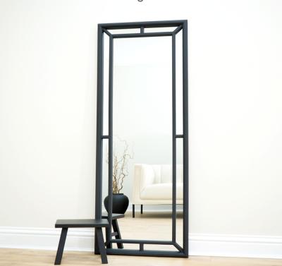 China Creative OJC Modern Black Mirror Metal Frame Integral Mirror For Living Room Full Mirror for sale