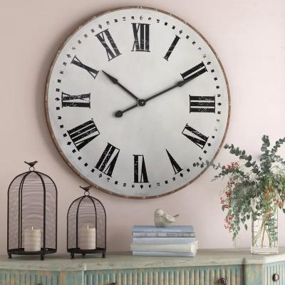 China Oversized Roman Wrought Art Wall Clock Antique Living Room Farmhouse OJC Style Wall Clock for sale