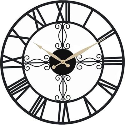 China Simple OJC Style Antique Black Wall Clock Indoor Outdoor Oversized Decorative Modern Skeleton Clocks for sale