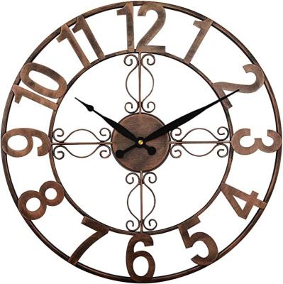 China Oversized OJC Style Decorative Modern Skeleton Clock Number Simple Antique Nordic Style Wall Clock for sale