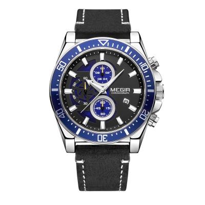 China Brand New MEGIR 2132 Chronograph Sport Casual Watches For Men Wristwatch Man Clock Fashion Luxury Military Leather Wrist Watch for sale