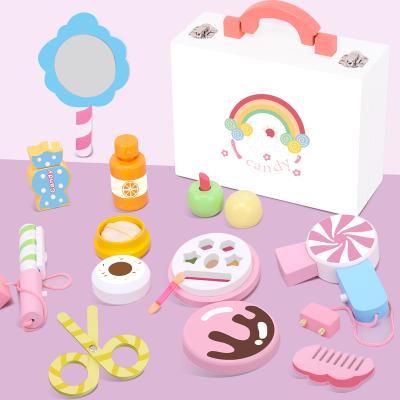 China Funny Educational Toy Pretend Play House Wooden Candy Makeup Case With Full Set Toy For Baby for sale