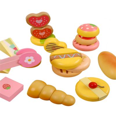 China Funny Educational Cake Toy Hot Selling Various Wooden Toy Game Food Decoration Emulation Set for sale