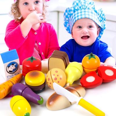 China Children Learning Playing Top Quality Fruit Vegetable Kids Cutting Kitchen Food Cooking Game Set Educational Wooden Toys for sale