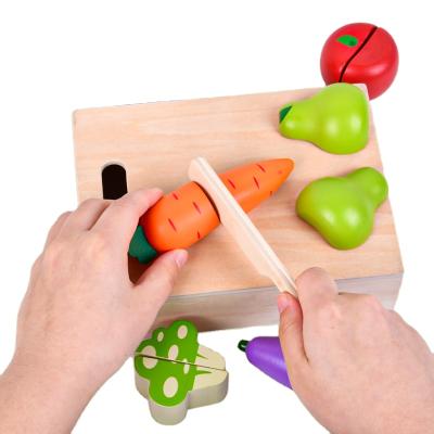 China Wholesaler Super Popular Wooden Kids Kitchen Pretend Play Wooden Fruit Vegetables Cut Play Toy Set for sale